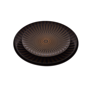 סט 12 חלקים צלחות פורצלן שחורות עם עיטורי זהב